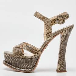 Prada Two Tone Watersnake Platform Ankle Strap Sandals Size 37.5