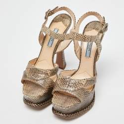 Prada Two Tone Watersnake Platform Ankle Strap Sandals Size 37.5