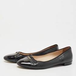 Pre Owned Prada Black Patent and Leather Cap Toe Ballet Flats Size 39