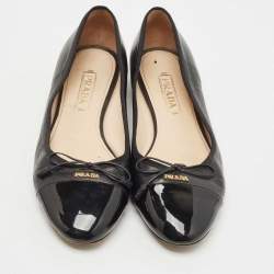 Pre Owned Prada Black Patent and Leather Cap Toe Ballet Flats Size 39