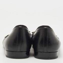 Pre Owned Prada Black Patent and Leather Cap Toe Ballet Flats Size 39
