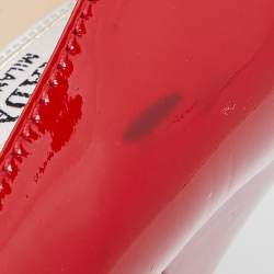 Pre Owned Prada Red Patent Leather Peep Toe Platform Pumps Size 39