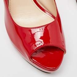 Pre Owned Prada Red Patent Leather Peep Toe Platform Pumps Size 39