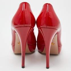 Pre Owned Prada Red Patent Leather Peep Toe Platform Pumps Size 39