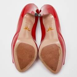 Pre Owned Prada Red Patent Leather Peep Toe Platform Pumps Size 39