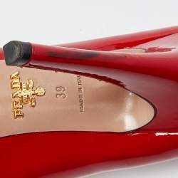 Pre Owned Prada Red Patent Leather Peep Toe Platform Pumps Size 39