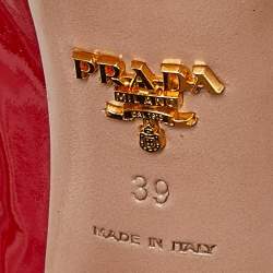 Pre Owned Prada Red Patent Leather Peep Toe Platform Pumps Size 39