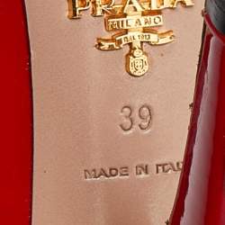Pre Owned Prada Red Patent Leather Peep Toe Platform Pumps Size 39