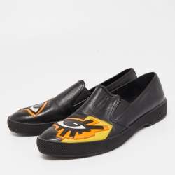 Pre Owned Prada Black Leather Smoking Slippers Size 37.5