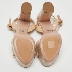 Prada Beige Patent Leather Block Heel Platform Sandals Size 38