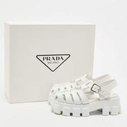 Prada White Leather and Rubber Monolith Platform Sandals Size 35