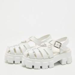 Prada White Leather and Rubber Monolith Platform Sandals Size 35
