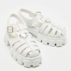 Prada White Leather and Rubber Monolith Platform Sandals Size 35