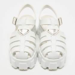 Prada White Leather and Rubber Monolith Platform Sandals Size 35