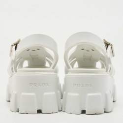 Prada White Leather and Rubber Monolith Platform Sandals Size 35