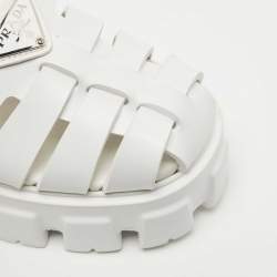 Prada White Leather and Rubber Monolith Platform Sandals Size 35