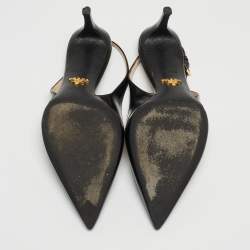 مملوكة مسبقًا Prada Black Leather Pointed Toe Slingback Sandals Size 37