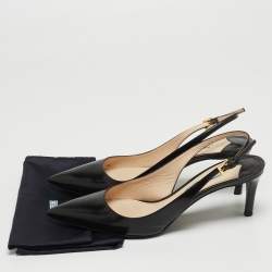 مملوكة مسبقًا Prada Black Leather Pointed Toe Slingback Sandals Size 37
