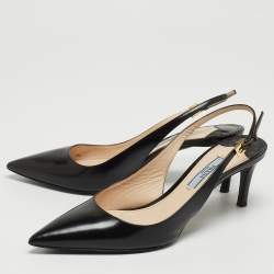 مملوكة مسبقًا Prada Black Leather Pointed Toe Slingback Sandals Size 37