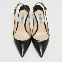 مملوكة مسبقًا Prada Black Leather Pointed Toe Slingback Sandals Size 37
