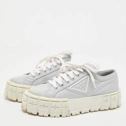 Pre Owned Prada Grey Nylon Double Wheel Lace Up Sneakers Size 40