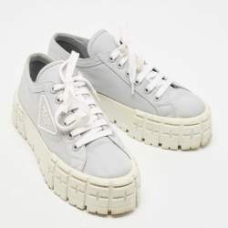 Pre Owned Prada Grey Nylon Double Wheel Lace Up Sneakers Size 40