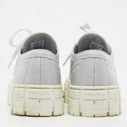 Pre Owned Prada Grey Nylon Double Wheel Lace Up Sneakers Size 40