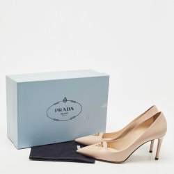 Prada Beige Saffiano Patent Leather Pointed Toe Pumps Size 39