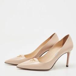 Prada Beige Saffiano Patent Leather Pointed Toe Pumps Size 39