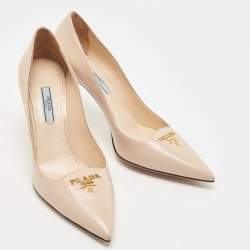 Prada Beige Saffiano Patent Leather Pointed Toe Pumps Size 39