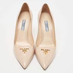 Prada Beige Saffiano Patent Leather Pointed Toe Pumps Size 39