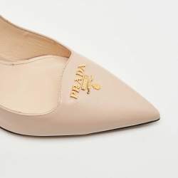 Prada Beige Saffiano Patent Leather Pointed Toe Pumps Size 39