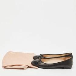 Prada Black Leather and Patent Cap Toe Bow Ballet Flats Size 37