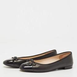 Prada Black Leather and Patent Cap Toe Bow Ballet Flats Size 37