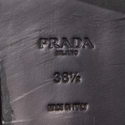 Pre Owned Prada Black Leather Logo Plaque Loafers Size 38.5 