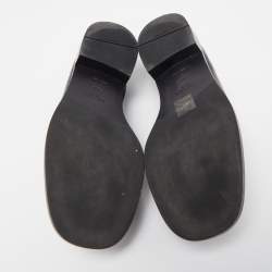 Pre Owned Prada Black Leather Logo Plaque Loafers Size 38.5 