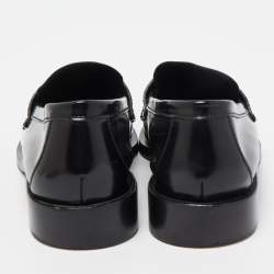 Pre Owned Prada Black Leather Logo Plaque Loafers Size 38.5 