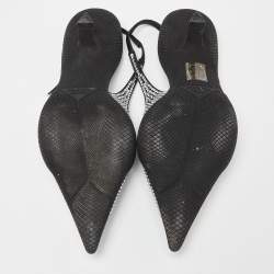 Prada Black Satin Crystal Embellished Pointed Toe Slingback Pumps 38