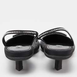 Prada Black Satin Crystal Embellished Pointed Toe Slingback Pumps 38