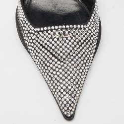 Prada Black Satin Crystal Embellished Pointed Toe Slingback Pumps 38