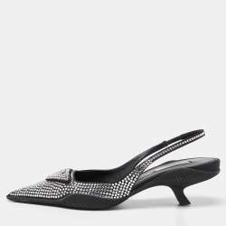 Prada Black Satin Crystal Embellished Pointed Toe Slingback Pumps 38