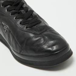 Pre Owned Prada Black Leather Low Top Sneakers Size 40.5
