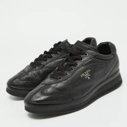 Pre Owned Prada Black Leather Low Top Sneakers Size 40.5