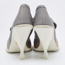 Pre Owned Prada Grey/White Fabric and Rubber Mary Jane Pumps Size 40.5