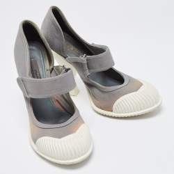 Pre Owned Prada Grey/White Fabric and Rubber Mary Jane Pumps Size 40.5