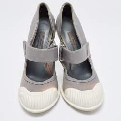 Pre Owned Prada Grey/White Fabric and Rubber Mary Jane Pumps Size 40.5
