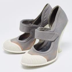 Pre Owned Prada Grey/White Fabric and Rubber Mary Jane Pumps Size 40.5