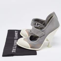 Pre Owned Prada Grey/White Fabric and Rubber Mary Jane Pumps Size 40.5