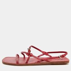 Prada Red Leather Strappy Flat Sandals Size 39
