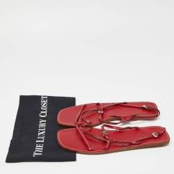 Prada Red Leather Strappy Flat Sandals Size 39